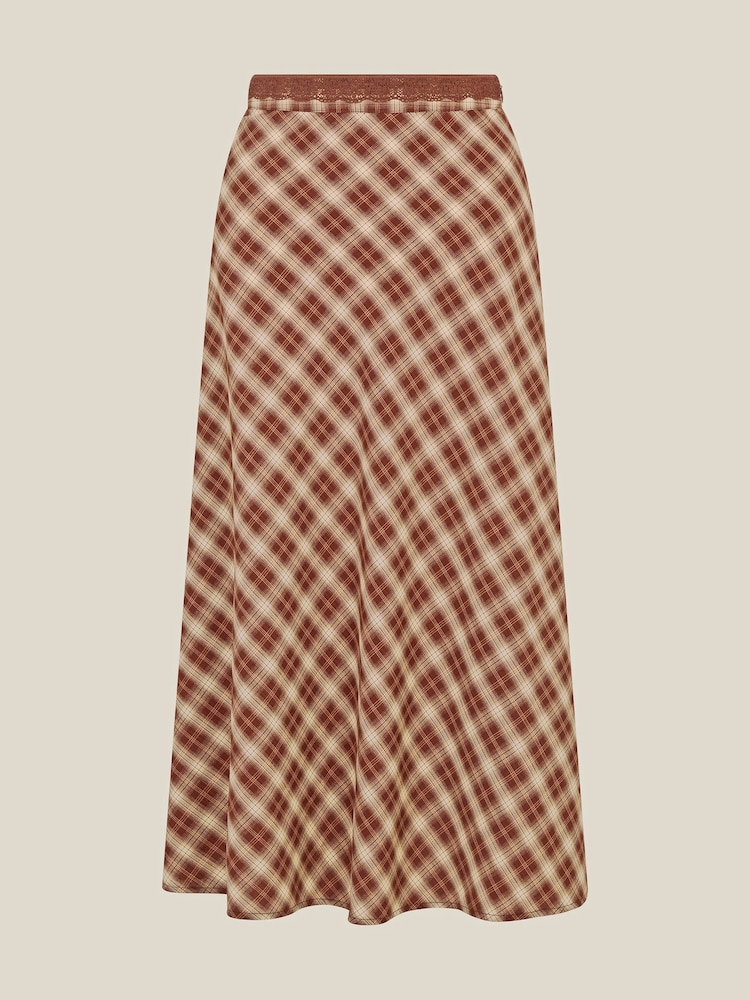 Monsoon Brown Frankie Check Print Midi Skirt - Image 5 of 5 Monsoon Brown Frankie Check Print Midi Skirt - Image 5 of 5