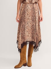 Monsoon Brown Babette Leopard Print Midi Slip Skirt - Image 4 of 5