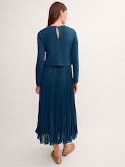 Monsoon Blue Penny Long Sleeve Pleated Midi Dress - Image 2 of 4
