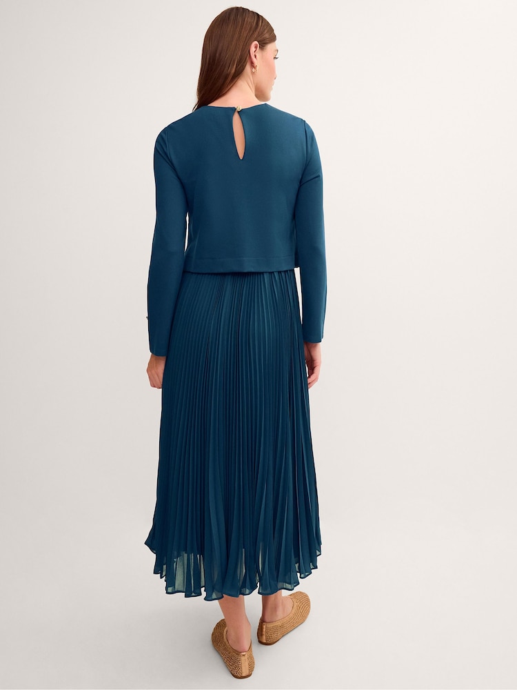 Monsoon Blue Penny Long Sleeve Pleated Midi Dress - Image 2 of 4