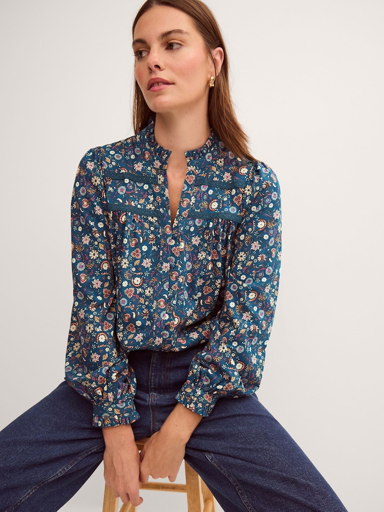Monsoon Blue Francine Floral Jersey Blouse - Image 1 of 5