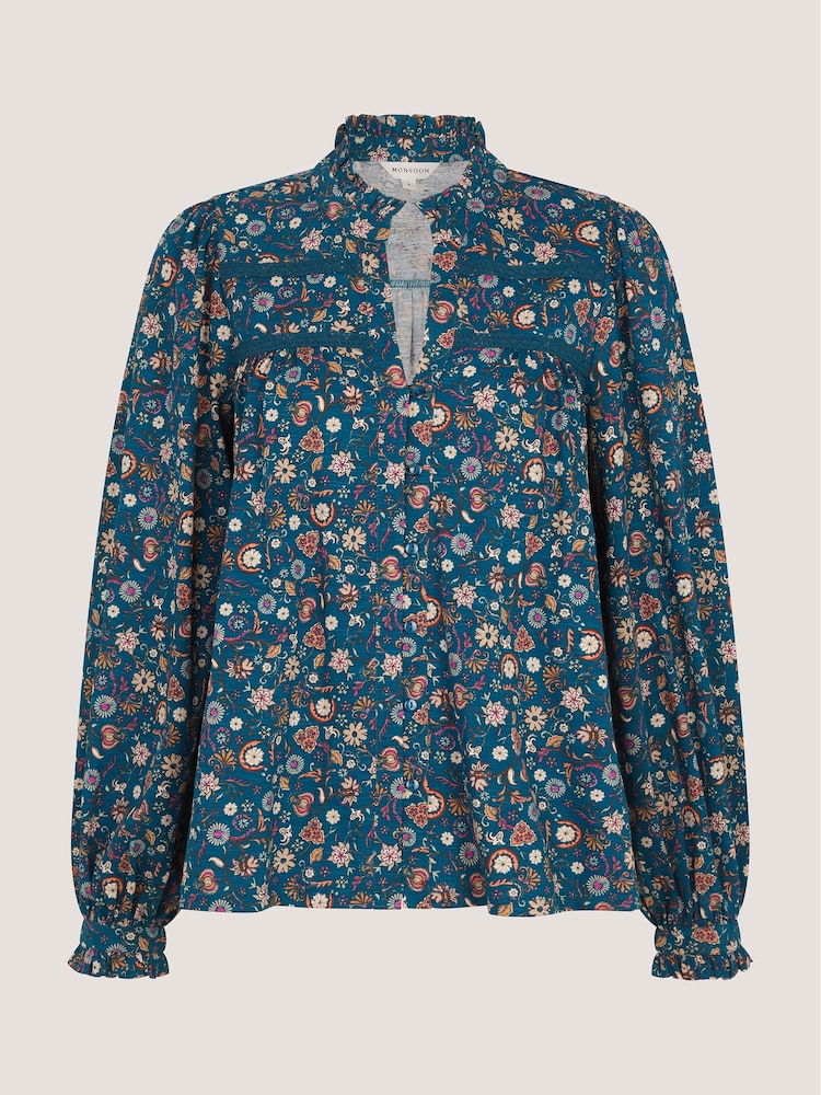 Monsoon Blue Francine Floral Jersey Blouse - Image 5 of 5