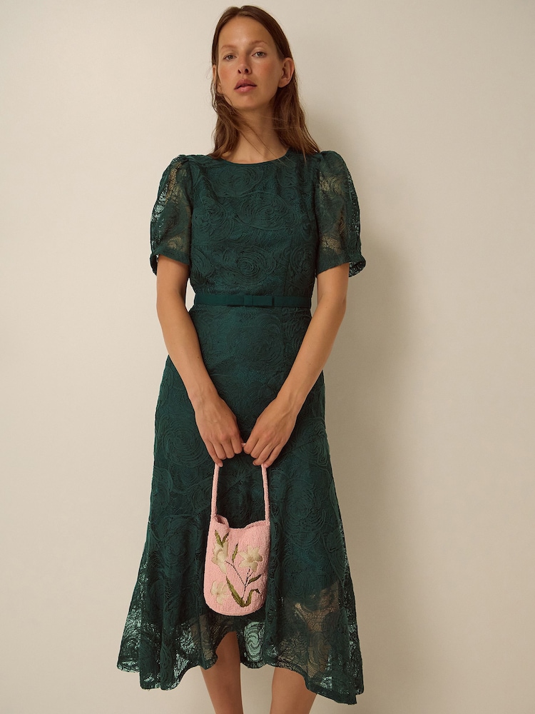 Monsoon Green Megan Rose Lace Midi Dress - Image 1 of 6