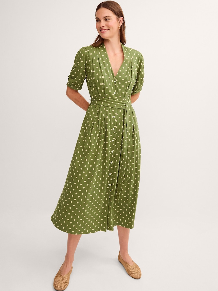 Monsoon Green Kasey Polka Dot Jersey Midi Dress - Image 1 of 4 Monsoon Green Kasey Polka Dot Jersey Midi Dress - Image 1 of 4