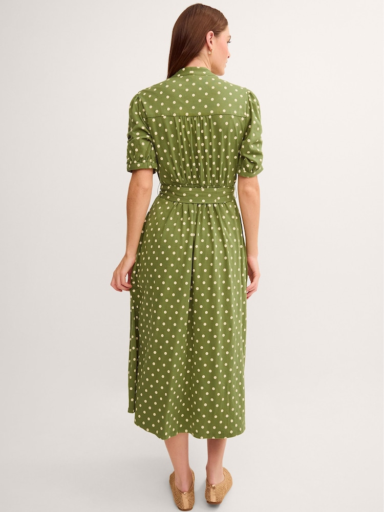 Monsoon Green Kasey Polka Dot Jersey Midi Dress - Image 2 of 4 Monsoon Green Kasey Polka Dot Jersey Midi Dress - Image 2 of 4