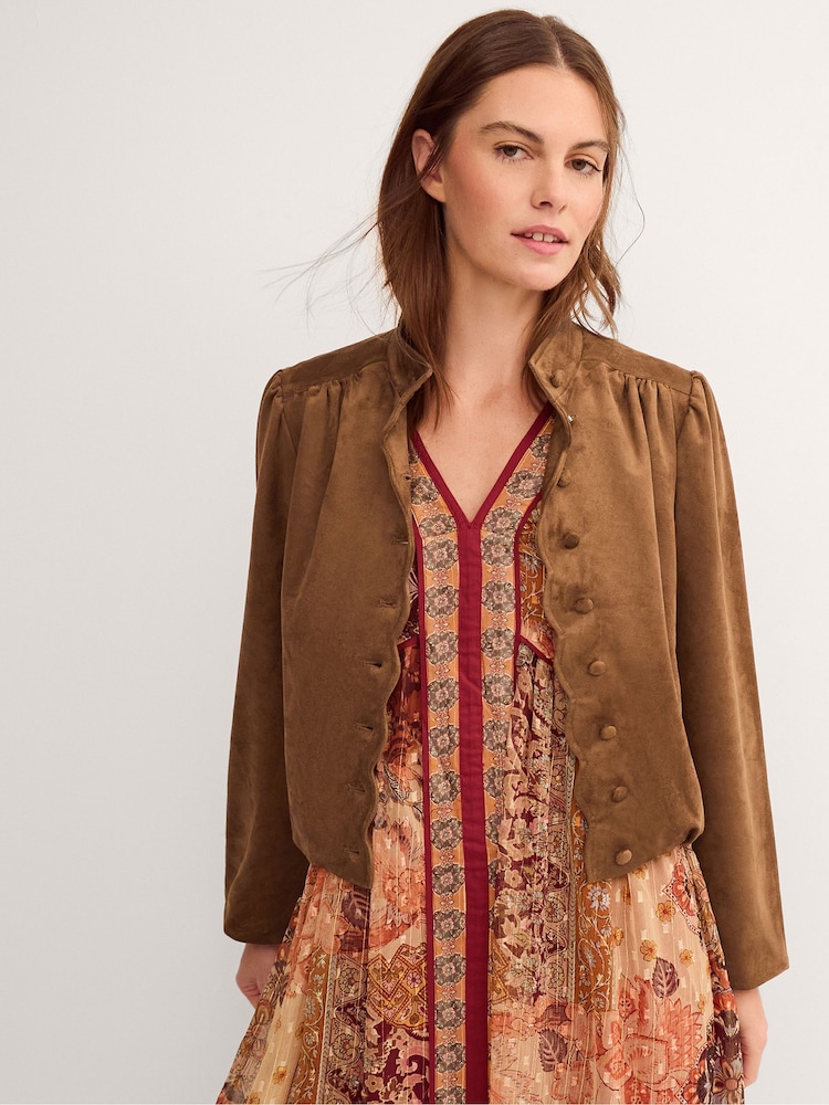 Monsoon Brown Lucia Faux Suede Jacket - Image 2 of 5 Monsoon Brown Lucia Faux Suede Jacket - Image 2 of 5