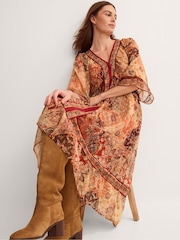 Monsoon Brown Evelina Shimmer Floral Print Midi Dress - Image 1 of 6