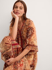 Monsoon Brown Evelina Shimmer Floral Print Midi Dress - Image 2 of 6