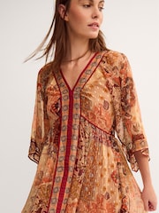 Monsoon Brown Evelina Shimmer Floral Print Midi Dress - Image 3 of 6