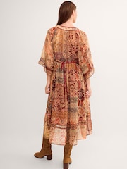 Monsoon Brown Evelina Shimmer Floral Print Midi Dress - Image 4 of 6