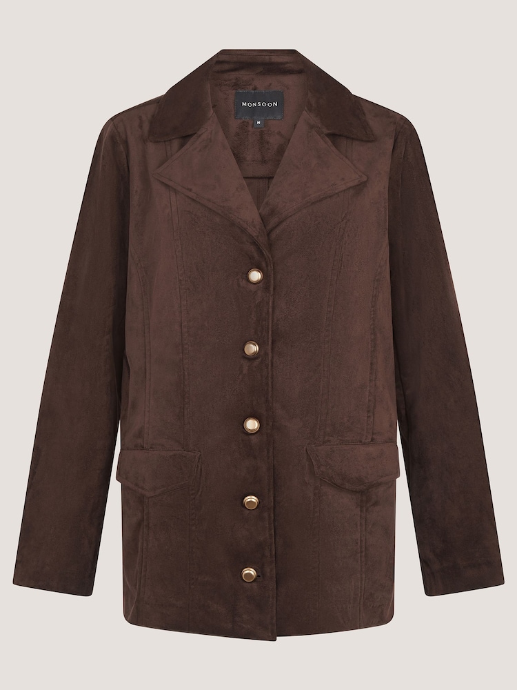 Monsoon Brown Eva Faux Suede Longline Jacket - Image 6 of 6 Monsoon Brown Eva Faux Suede Longline Jacket - Image 6 of 6