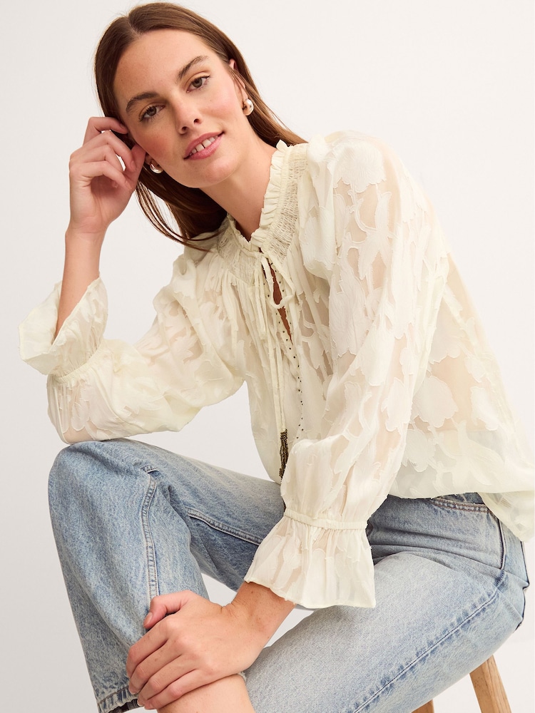Monsoon Cream Lyra Sheer Devoré Blouse - Image 1 of 4