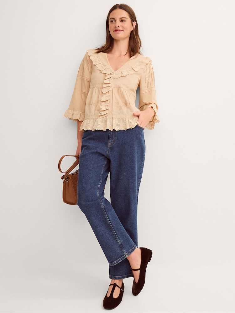 Monsoon Brown Petra Embroidered Ruffle Blouse - Image 4 of 4 Monsoon Brown Petra Embroidered Ruffle Blouse - Image 4 of 4