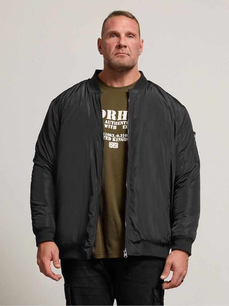 BadRhino Big & Tall Black Zip Through Bomber Jacket - Image 1 of 4 BadRhino Big & Tall Black Zip Through Bomber Jacket - Image 1 of 4