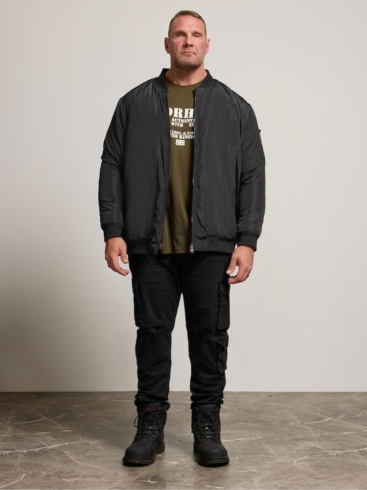 BadRhino Big & Tall Black Zip Through Bomber Jacket - Image 2 of 4 BadRhino Big & Tall Black Zip Through Bomber Jacket - Image 2 of 4
