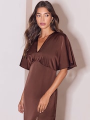Lipsy Chocolate Brown Bridesmaid Satin V-Neck Fit And Flare Maxi Dress - Image 2 of 4