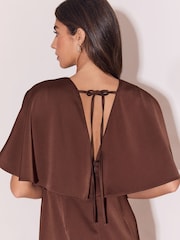 Lipsy Chocolate Brown Bridesmaid Satin V-Neck Fit And Flare Maxi Dress - Image 3 of 4