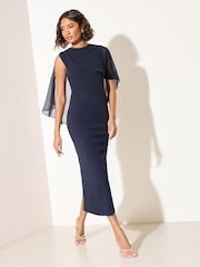 Marineblau/blau - Friends Like These Asymmetrisches Cape-ärmelloses Midikleid - Bild 1 von 5