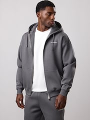 Boz - Gym King Fundamental Fleece Linear Tam Fermuarlı Kapüşonlu - 4şəkildən 3 şəkil