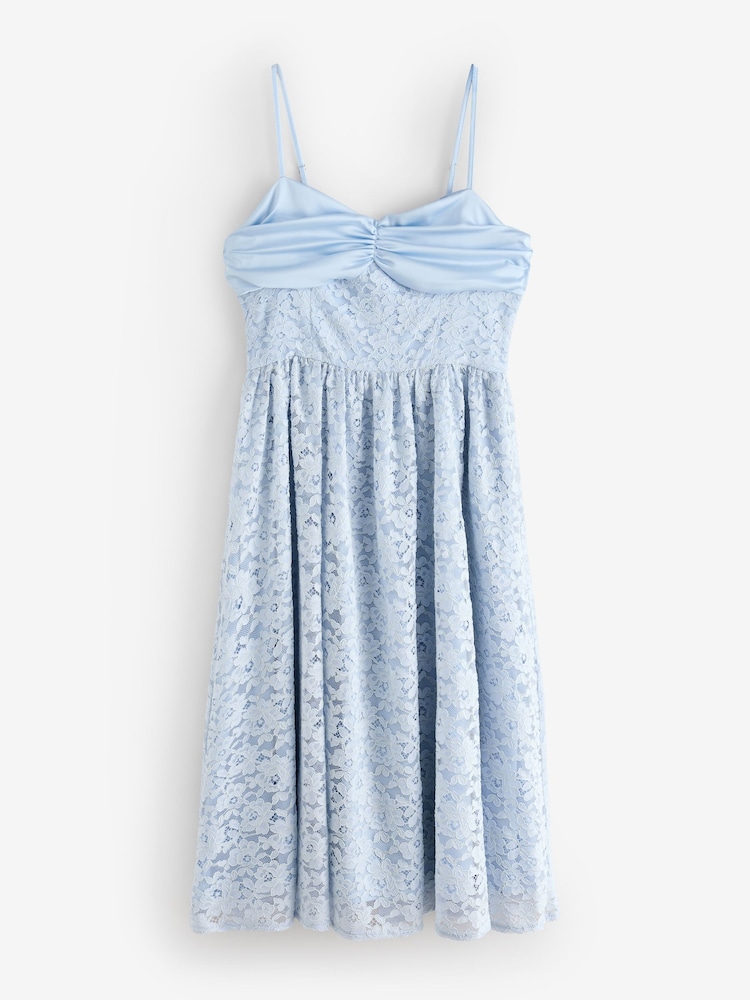 Club L London Blue Gloriana | Powder Lace Sweetheart-Neck Midi Dress - Image 4 of 4 Club L London Blue Gloriana | Powder Lace Sweetheart-Neck Midi Dress - Image 4 of 4