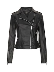 Lipsy Black Petite Faux Leather Biker Jacket - Image 5 of 6