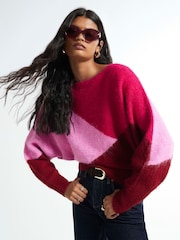 River Island Red Long Sleeve Blocked Batwing Jumper - Image 1 of 4
