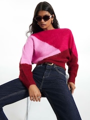 River Island Red Long Sleeve Blocked Batwing Jumper - Image 2 of 4