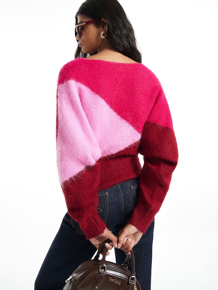 River Island Red Long Sleeve Blocked Batwing Jumper - Image 4 of 4 River Island Red Long Sleeve Blocked Batwing Jumper - Image 4 of 4