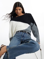 River Island Black Long Sleeve Blocked Batwing Jumper - Image 1 of 4