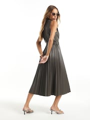 River Island Grey Belted Pleated Long Sleeve Midi Dress - Image 4 of 4