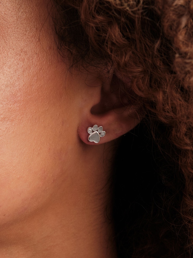 Simply Silver Sterling Silver Paw Print Earring - Image 1 of 3