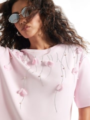 River Island Petal Embellished T-Shirt - 4 paveikslėlis iš 4