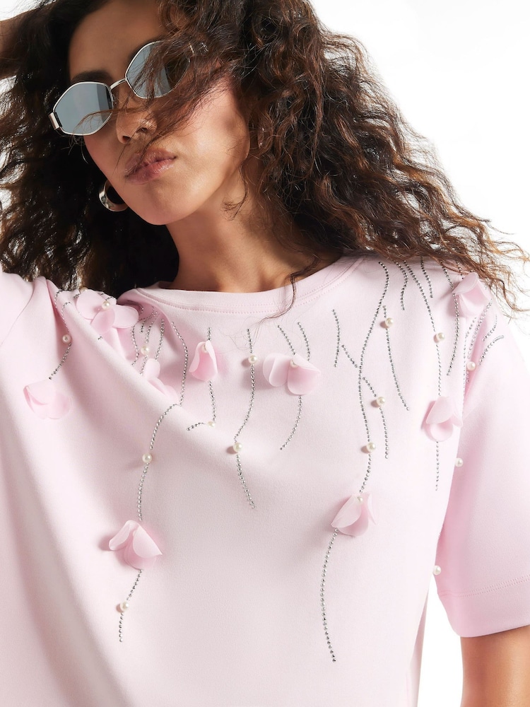 River Island Petal Embellished T-Shirt - 4 paveikslėlis iš 4