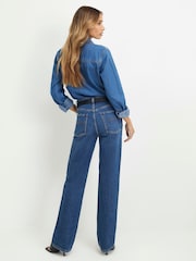 River Island Blue Belted Stretch Straight Leg Jeans - Image 2 of 4