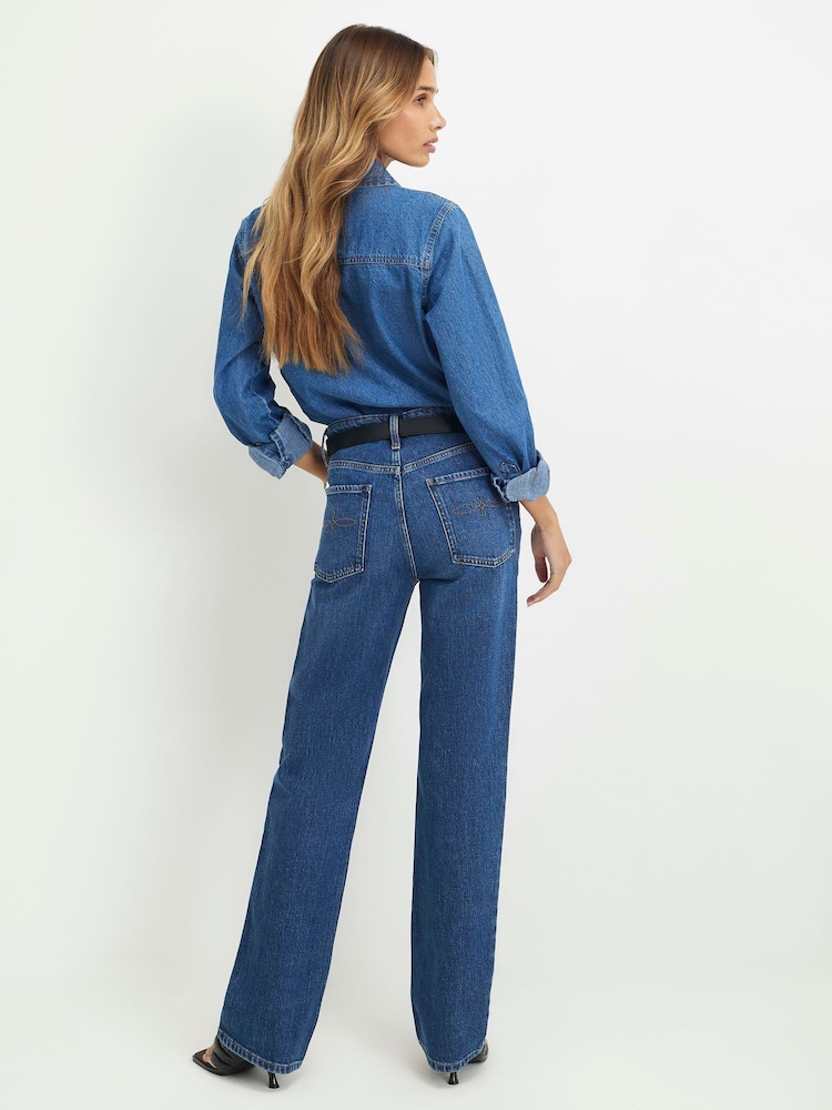 River Island Blue Belted Stretch Straight Leg Jeans - Image 2 of 4