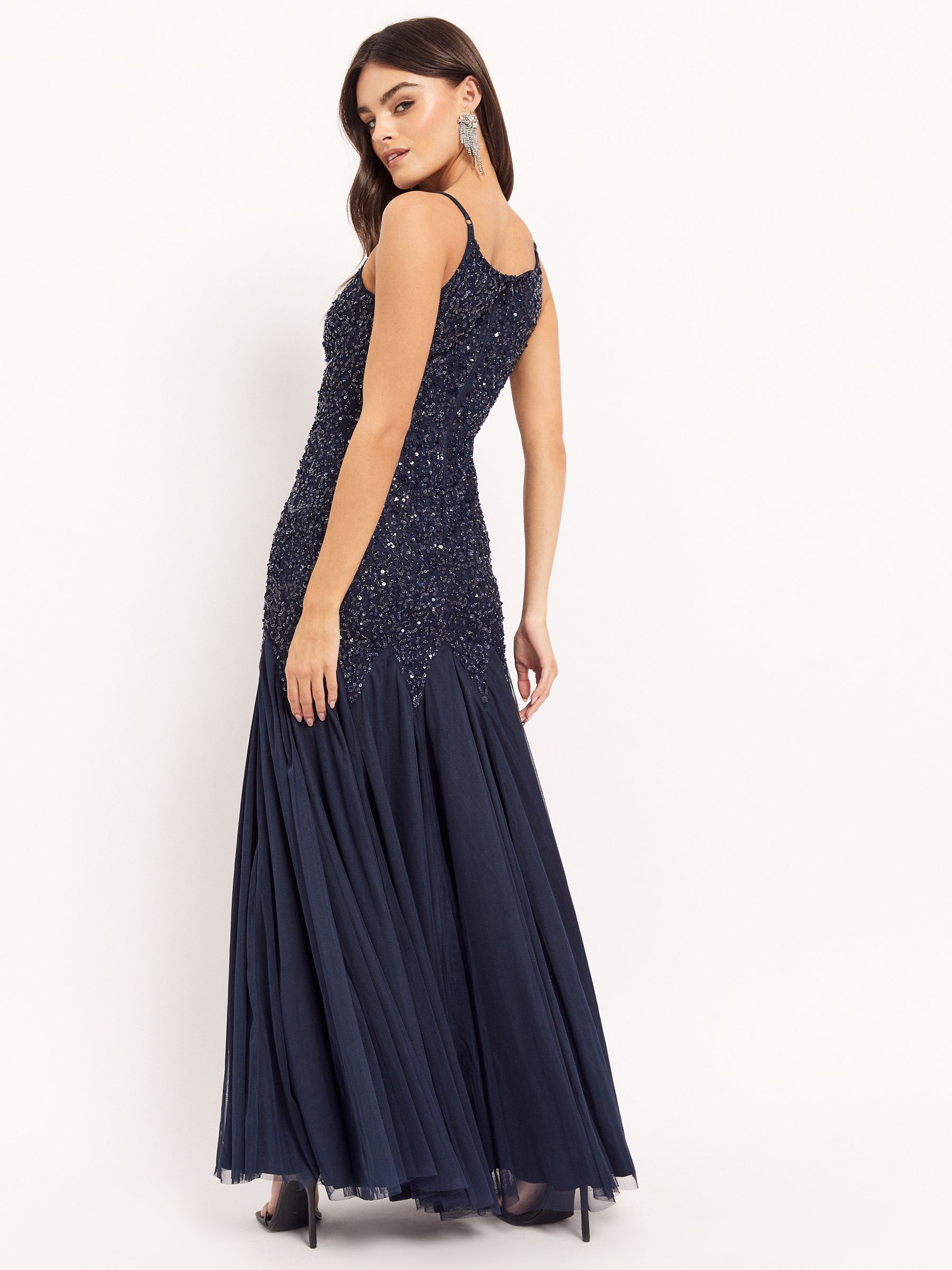 Navy sequin fishtail maxi dress hot sale