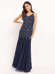 Maya Navy Blue Sequin Fishtail Maxi Dress - Image 2 of 4