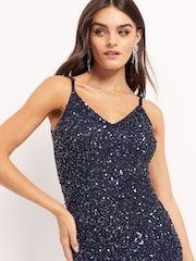 Maya Navy Blue Sequin Fishtail Maxi Dress - Image 3 of 4