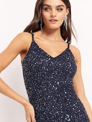 Maya Navy Blue Sequin Fishtail Maxi Dress - Image 4 of 4