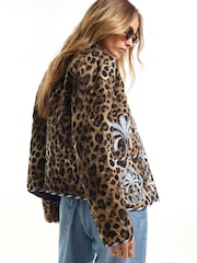 River Island Brown Leopard Embroidered Housecoat - Image 3 of 4