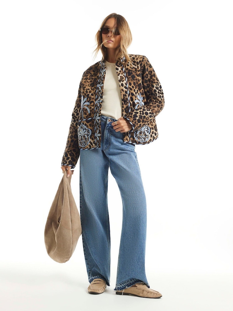 River Island Brown Leopard Embroidered Housecoat - Image 4 of 4