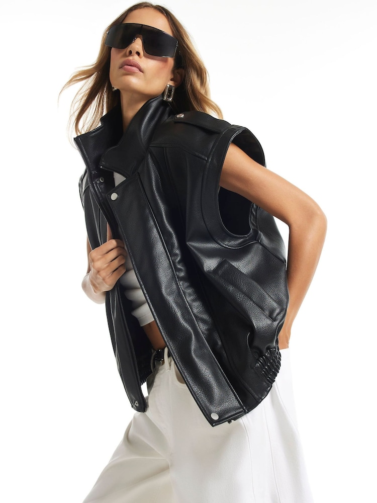 River Island Biker Detail Funnel Gilet - صورة 1 من 4