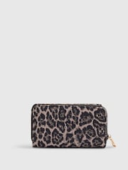 River Island Brown Leopard Jacquard Logo Flap Purse - Image 3 of 5