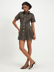 River Island Brown Leopard Print Pleat Front Dress - Image 3 of 4