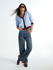 River Island Blue V-Neck Blocked Cardigan - Image 1 of 4