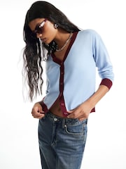 River Island Blue V-Neck Blocked Cardigan - Image 2 of 4