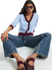 River Island Blue V-Neck Blocked Cardigan - Image 3 of 4