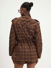 River Island Brown Check Funnel Neck Parka Jacket - Image 2 of 4