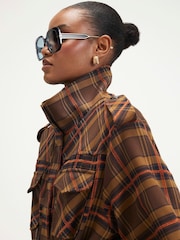 River Island Brown Check Funnel Neck Parka Jacket - Image 3 of 4
