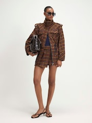 River Island Brown Check Funnel Neck Parka Jacket - Image 4 of 4